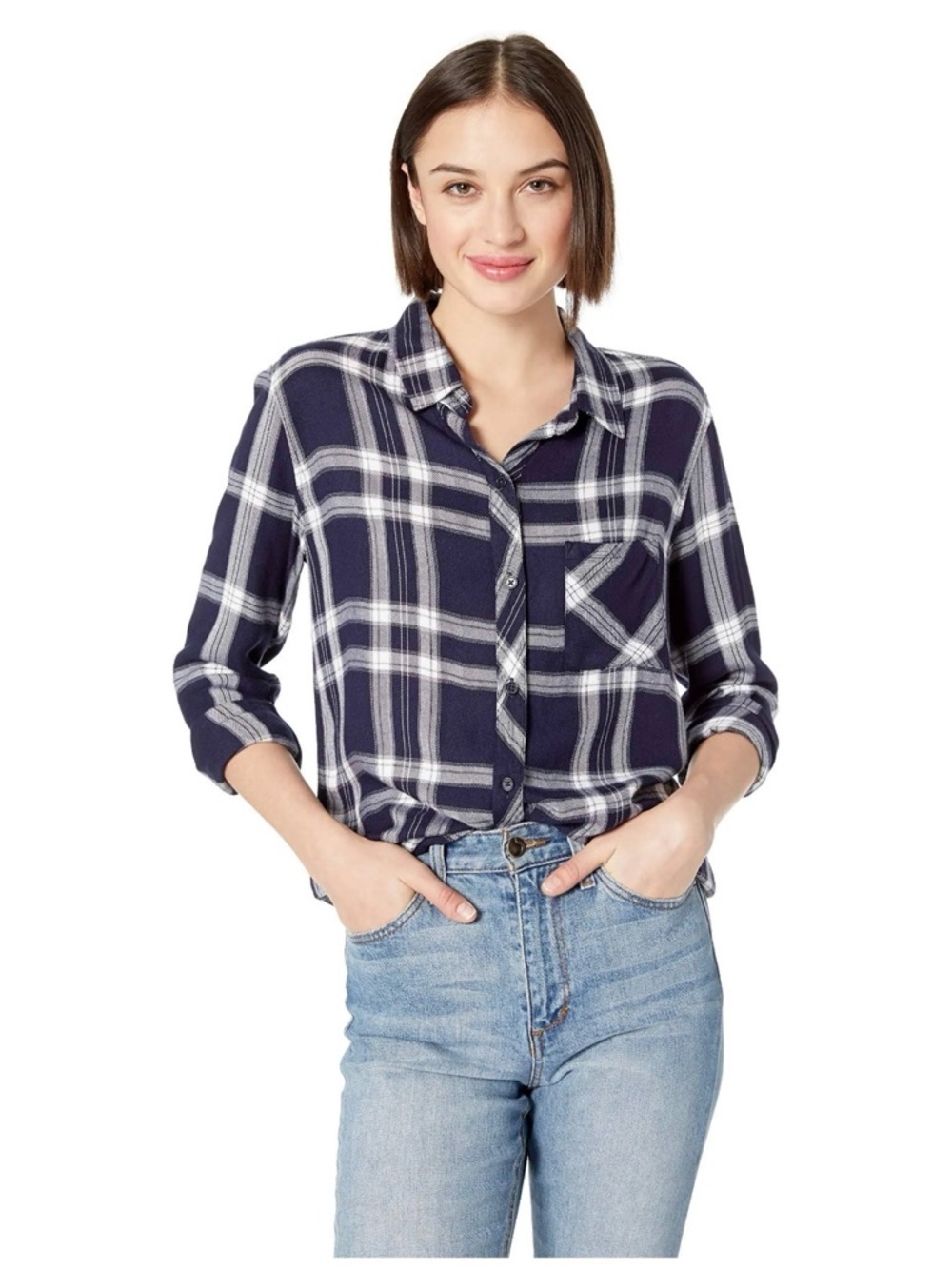 Rails Liza Plaid Shirt - Navy Midnight Powder Size Medium
